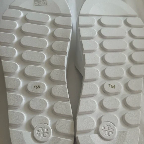Tory Burch White Slides with Gold Accent - Picture 5 of 8